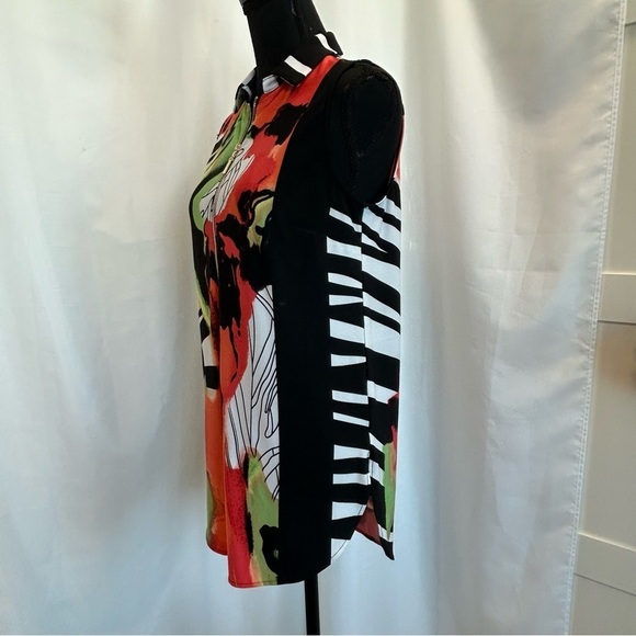 FRANK Lyman design red orange multicoloured zebra sleeveless zipper blouse Sz 6 - Picture 4 of 10